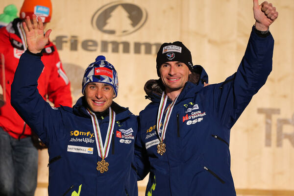 02.03.2013, Val di Fiemme, Italy (ITA): (l-r) Jason Lamy Chappuis (FRA), Salomon, Swix, One Way and Sebastian Lacroix (FRA), Atomic, Salomon, One Way- FIS nordic world ski championships, nordic combined, team sprint HS134/2x7.5km, Val di Fiemme (ITA). ww NordicFocus
