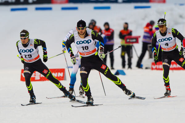 07.03.2015, Lahti, Finland (FIN): (l-r) Renaud Jay (FRA), Salomon, One Way, Baptiste Gros (FRA), Salomon, Swix, One Way and Richard Jouve (FRA), Rossignol, One Way- FIS world cup cross-country, individual sprint, Lahti (FIN). www.nordicfocus.com. © Laih NordicFocus