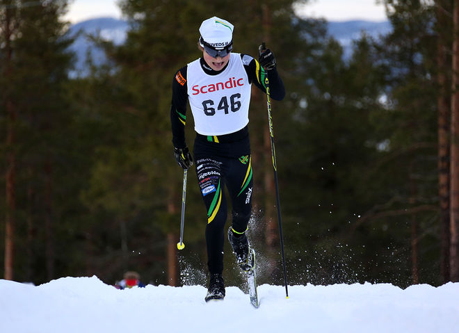 JUNIORÅKAREN Arvid Jonsson från Duved var snabbast i herrarnas Årefjällsloppet 3.5. Foto/rights: KJELL-ERIK KRISTIANSEN/sweski.com