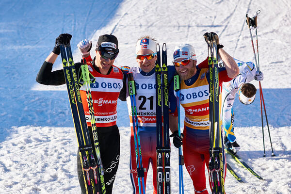 14.03.2015, Oslo, Norway (NOR): Dario Cologna (SUI), Sjur Roethe (NOR), Martin Johnsrud Sundby (NOR), (l-r) - FIS world cup cross-country, mass men, Oslo (NOR). www.nordicfocus.com. © Felgenhauer/NordicFocus. Every downloaded picture is fee-liable. NordicFocus