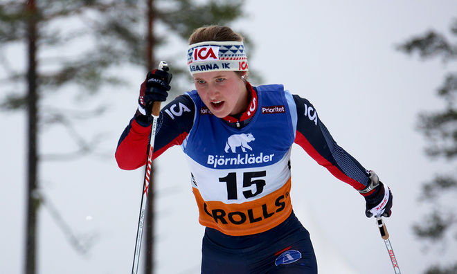 FRIDA HALLQUIST var snabbaste tjej i Mud Race i Östersund. Här syns Åsarna-tjejen under skid-VM i Ånnaboda i vintras - inte riktigt lika skitig… Foto/rights: KJELL-ERIK KRISTIANSEN/sweski.com