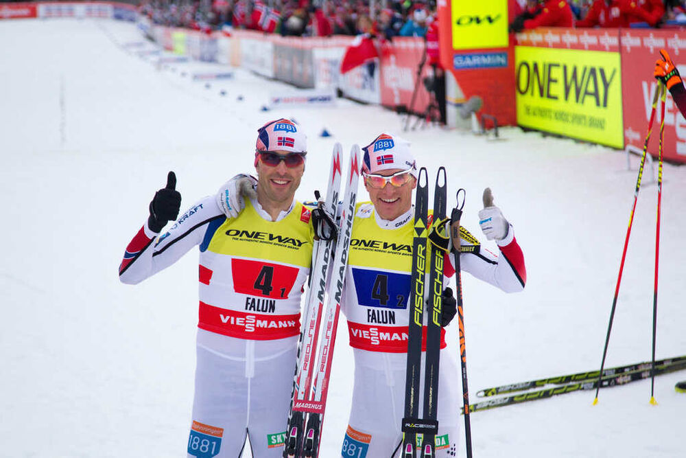 28.02.2015, Falun, Sweden (SWE): Magnus Moan (NOR), Joergen Graabak (NOR)- FIS nordic world ski championships, nordic combined, team sprint HS134/2x7.5km, Falun (SWE). www.nordicfocus.com. © NordicFocus. Every downloaded picture is fee-liable.