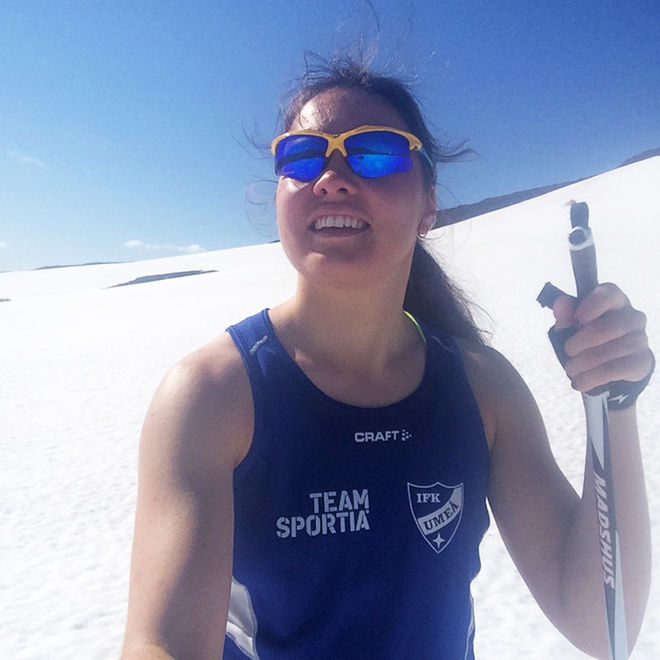 SOFIE ELEBRO åker fortfarande skidor inte långt från sin gamla hemplats i Saxnäs. Foto: PRIVAT