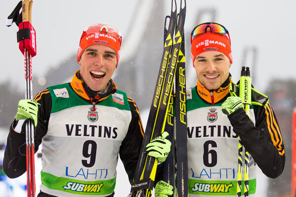 06.03.2015, Lahti, Finland (FIN): (l-r) Johannes Rydzek (GER), Fischer, Swix, Rottefella, Adidas and Fabian Riessle (GER), Fischer, One Way, Rottefella, Adidas- FIS world cup nordic combined, individual gundersen HS130/10km, Lahti (FIN). www.nordicfocus. NordicFocus
