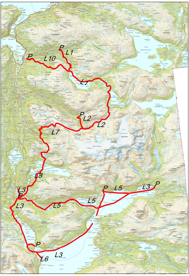 Kart over snøskuterløyper i Hemnes kommune Kart over snøskuterløyper i Hemnes kommune