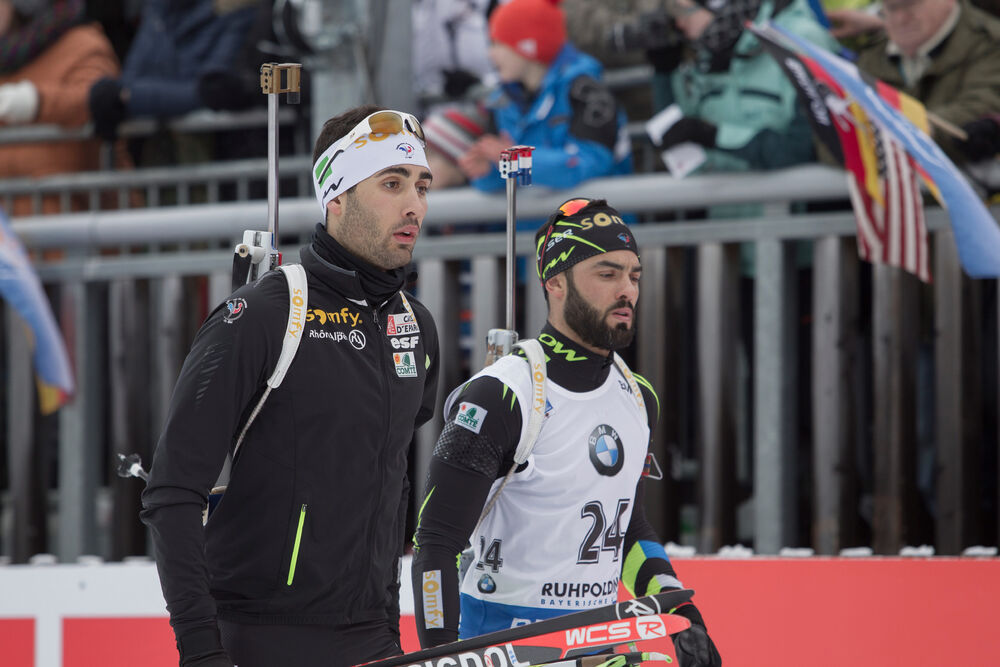 18.01.2015, Ruhpolding, Germany (GER): Martin Fourcade (FRA), Simon Fourcade (FRA)- IBU world cup biathlon, mass men, Ruhpolding (GER). www.nordicfocus.com. © Manzoni/NordicFocus. Every downloaded picture is fee-liable.