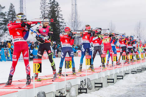 07.12.2014, Oestersund, Sweden (SWE): Ole Einar Bjoerndalen (NOR), Martin Fourcade (FRA), Evgeniy Garanichev (RUS), Anton Shipulin (RUS) - IBU world cup biathlon, pursuit men, Oestersund (SWE). www.nordicfocus.com. © Manzoni/NordicFocus. Every downloade NordicFocus 07.12.2014, Oestersund, Sweden (SWE): Ole Einar Bjoerndalen (NOR), Martin Fourcade (FRA), Evgeniy Garanichev (RUS), Anton Shipulin (RUS) - IBU world cup biathlon, pursuit men, Oestersund (SWE). www.nordicfocus.com. © Manzoni/NordicFocus. Every downloade