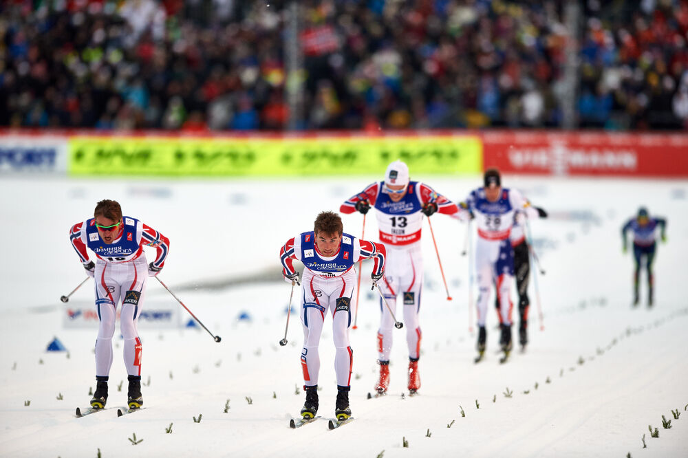 19.02.2015, Falun, Sweden (SWE): Petter Northug (NOR), Tomas Northug (NOR), Eirik Brandsdal (NOR), (l-r) - FIS nordic world ski championships, cross-country, individual sprint, Falun (SWE). www.nordicfocus.com. © NordicFocus. Every downloaded picture is