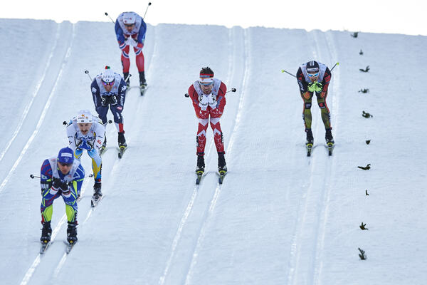 27.11.2015, Ruka, Finland (FIN): Baptiste Gros (FRA), Teodor Peterson (SWE), Len Valjas (CAN), Sebastian Eisenlauer (GER), (l-r) - FIS world cup cross-country, individual sprint, Ruka (FIN). www.nordicfocus.com. © Felgenhauer/NordicFocus. Every download NordicFocus