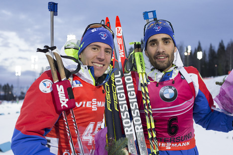 05.12.2015, Oestersund, Sweden (SWE):Quentin Fillon Maillet (FRA), Martin Fourcade (FRA), (l-r) - IBU world cup biathlon, sprint men, Oestersund (SWE). www.nordicfocus.com. © Manzoni/NordicFocus. Every downloaded picture is fee-liable. NordicFocus 05.12.2015, Oestersund, Sweden (SWE):Quentin Fillon Maillet (FRA), Martin Fourcade (FRA), (l-r) - IBU world cup biathlon, sprint men, Oestersund (SWE). www.nordicfocus.com. © Manzoni/NordicFocus. Every downloaded picture is fee-liable.