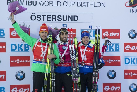 06.12.2015, Oestersund, Sweden (SWE):Arnd Peiffer (GER), Martin Fourcade (FRA), Quentin Fillon Maillet (FRA), (l-r) - IBU world cup biathlon, pursuit men, Oestersund (SWE). www.nordicfocus.com. © Manzoni/NordicFocus. Every downloaded picture is fee-l NordicFocus 06.12.2015, Oestersund, Sweden (SWE):Arnd Peiffer (GER), Martin Fourcade (FRA), Quentin Fillon Maillet (FRA), (l-r) - IBU world cup biathlon, pursuit men, Oestersund (SWE). www.nordicfocus.com. © Manzoni/NordicFocus. Every downloaded picture is fee-l