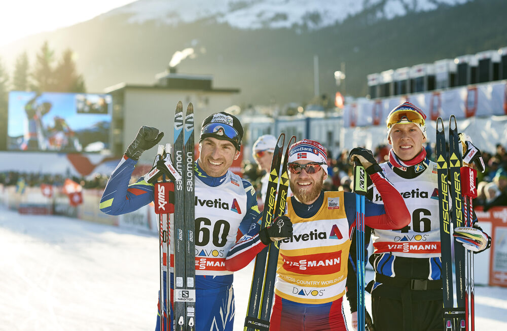 12.12.2015, Davos, Switzerland (SUI):Maurice Manificat (FRA), Martin Johnsrud Sundby (NOR), Anders Gloeersen (NOR), (l-r)  - FIS world cup cross-country, 30km men, Davos (SUI). www.nordicfocus.com. © Felgenhauer/NordicFocus. Every downloaded picture is