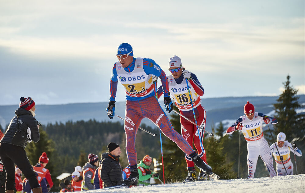 06.12.2015, Lillehammer, Norway (NOR):Alexander Legkov (RUS), Sjur Roethe (NOR), (l-r)  - FIS world cup cross-country, 4x10km men, Lillehammer (NOR). www.nordicfocus.com. © Felgenhauer/NordicFocus. Every downloaded picture is fee-liable.