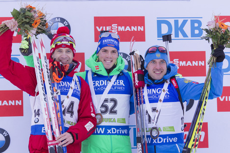 17.12.2015, Pokljuka, Slovenia (SLO):Ole Einar Bjoerndalen (NOR), Simon Schempp (GER), Evgeniy Garanichev (RUS), (l-r) - IBU world cup biathlon, sprint men, Pokljuka (SLO). www.nordicfocus.com. © Manzoni/NordicFocus. Every downloaded picture is fee-lia NordicFocus 17.12.2015, Pokljuka, Slovenia (SLO):Ole Einar Bjoerndalen (NOR), Simon Schempp (GER), Evgeniy Garanichev (RUS), (l-r) - IBU world cup biathlon, sprint men, Pokljuka (SLO). www.nordicfocus.com. © Manzoni/NordicFocus. Every downloaded picture is fee-lia
