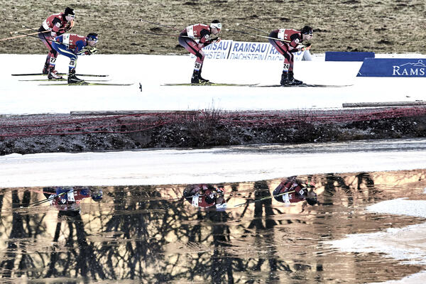 20.12.2015, Ramsau, Austria (AUT):Sepp Schneider (AUT), Francois Braud (FRA), Philipp Orter (AUT), David Pommer (AUT), (l-r) - FIS world cup nordic combined, individual gundersen HS96/10km, Ramsau (AUT). www.nordicfocus.com. © Felgenhauer/NordicFocus. NordicFocus