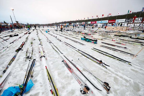 08.03.2015, Mora, Sweden (SWE): skis ready for the race- FIS Marathon Cup Vasaloppet, Mora (SWE). www.nordicfocus.com. © Felgenhauer/NordicFocus. Every downloaded picture is fee-liable. NordicFocus