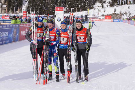 24.01.2016, Antholz, Italy (ITA):Anais Bescond (FRA), Marie Dorin (FRA), Anais Chevalier (FRA), Justine Braisaz (FRA) - IBU world cup biathlon, relay women, Antholz (ITA). www.nordicfocus.com. © Manzoni/NordicFocus. Every downloaded picture is fee-liab NordicFocus 24.01.2016, Antholz, Italy (ITA):Anais Bescond (FRA), Marie Dorin (FRA), Anais Chevalier (FRA), Justine Braisaz (FRA) - IBU world cup biathlon, relay women, Antholz (ITA). www.nordicfocus.com. © Manzoni/NordicFocus. Every downloaded picture is fee-liab