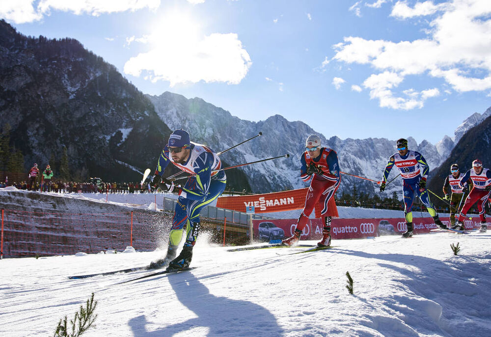 17.01.2016, Planica, Slovenia (SLO):Baptiste Gros (FRA), Eirik Brandsdal (NOR), Richard Jouve (FRA), (l-r)  - FIS world cup cross-country, team sprint, Planica (SLO). www.nordicfocus.com. © Felgenhauer/NordicFocus. Every downloaded picture is fee-liable