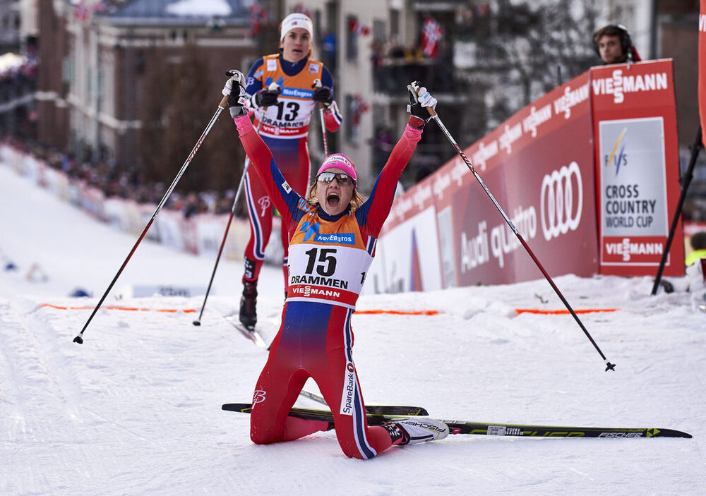 03.02.2016, Drammen, Norway (NOR):Maiken Caspersen Falla (NOR), Heidi Weng (NOR), (l-r)  - FIS world cup cross-country, individual sprint, Drammen (NOR). www.nordicfocus.com. © Felgenhauer/NordicFocus. Every downloaded picture is fee-liable.