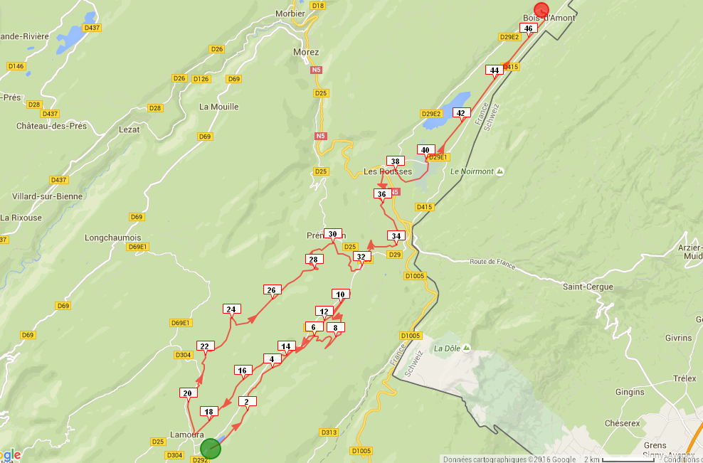 Parcours repli 2016 Lamoura Bois damont 50 km