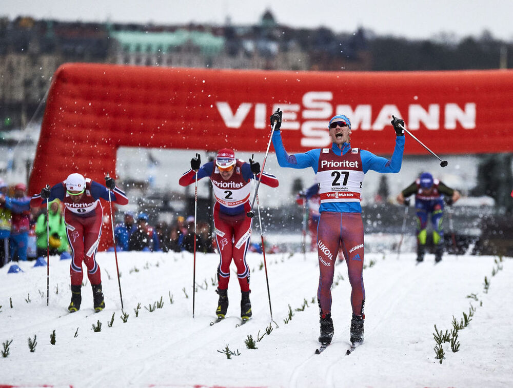 11.02.2016, Stockholm, Sweden (SWE):Petter Northug (NOR), Ola Vigen Hattestad (NOR), Nikita Kriukov (RUS), (l-r)  - FIS world cup cross-country, individual sprint, Stockholm (SWE). www.nordicfocus.com. © Felgenhauer/NordicFocus. Every downloaded picture