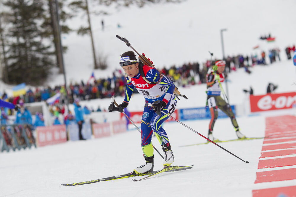 06.02.2016, Canmore, Canada (CAN):Celia Aymonier (FRA) -  IBU world cup biathlon, mass women, Canmore (CAN). www.nordicfocus.com. © Manzoni/NordicFocus. Every downloaded picture is fee-liable.