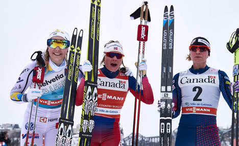 01.03.2016, Gatineau, Canada (CAN):Stina Nilsson (SWE), Maiken Caspersen Falla (NOR), Jessica Diggins (USA), (l-r) - FIS world cup cross-country, individual sprint, Gatineau (CAN). www.nordicfocus.com. © Felgenhauer/NordicFocus. Every downloaded pictur NordicFocus 01.03.2016, Gatineau, Canada (CAN):Stina Nilsson (SWE), Maiken Caspersen Falla (NOR), Jessica Diggins (USA), (l-r) - FIS world cup cross-country, individual sprint, Gatineau (CAN). www.nordicfocus.com. © Felgenhauer/NordicFocus. Every downloaded pictur