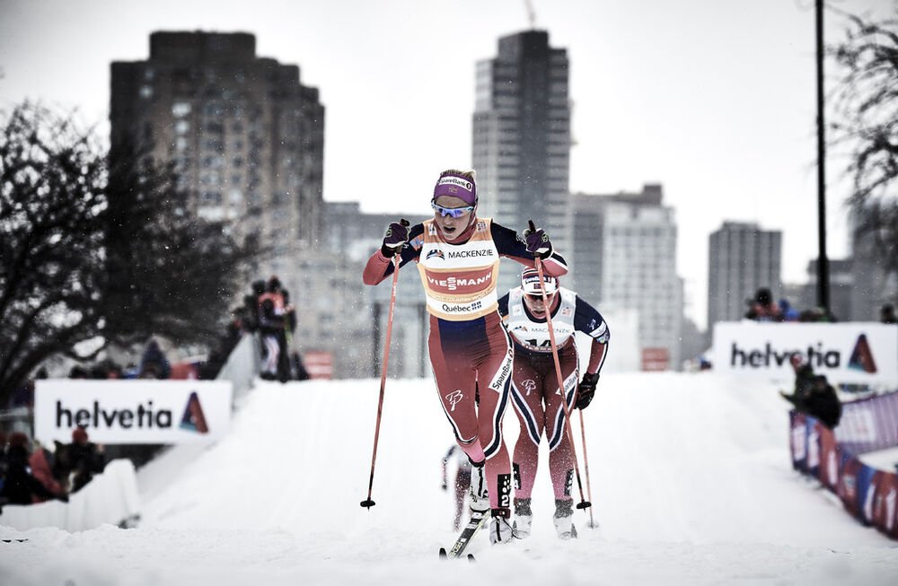 02.03.2016, Montreal, Canada (CAN):Therese Johaug (NOR), Astrid Uhrenholdt Jacobsen (NOR), (l-r)  - FIS world cup cross-country, mass women, Montreal (CAN). www.nordicfocus.com. © Felgenhauer/NordicFocus. Every downloaded picture is fee-liable.