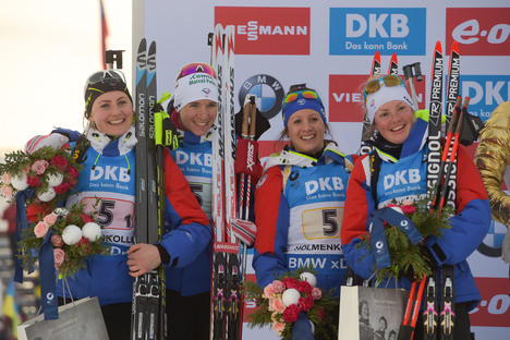 11.03.2016, Oslo, Norway (NOR):Justine Braisaz (FAR), Anais Bescond (FRA), Anais Chevalier (FRA), Marie Dorin Habert (FRA) - IBU world championships biathlon, relay women, Oslo (NOR). www.nordicfocus.com. © Tumashov/NordicFocus. Every downloaded picture Tumashov/NordicFocus 11.03.2016, Oslo, Norway (NOR):Justine Braisaz (FAR), Anais Bescond (FRA), Anais Chevalier (FRA), Marie Dorin Habert (FRA) - IBU world championships biathlon, relay women, Oslo (NOR). www.nordicfocus.com. © Tumashov/NordicFocus. Every downloaded picture