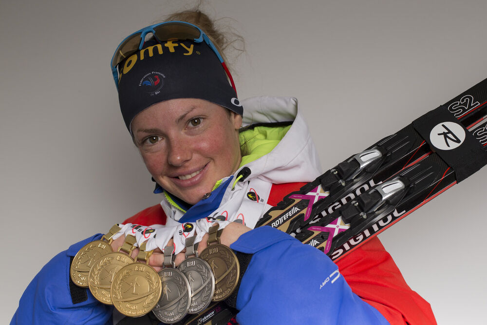 13.03.2016, Oslo, Norway (NOR):Marie Dorin Habert (FRA), Marie Dorin Habert (FRA) - IBU world championships biathlon, medals, Oslo (NOR). www.nordicfocus.com. © NordicFocus. Every downloaded picture is fee-liable.