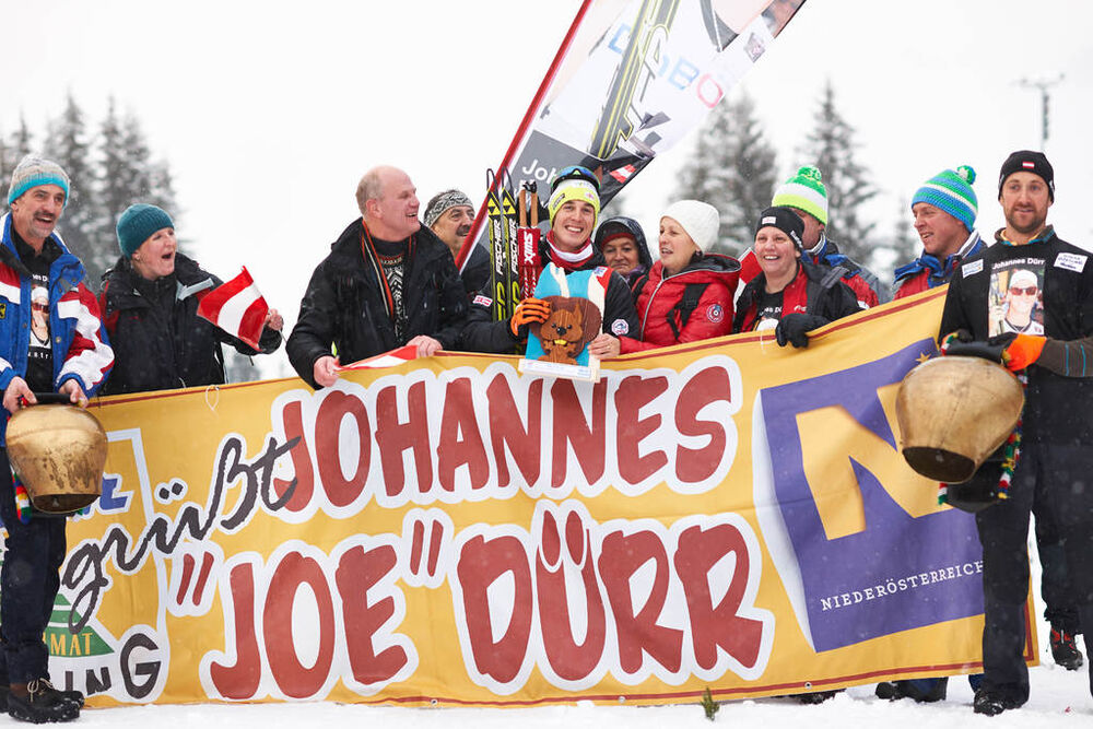 05.01.2014, Val di Fiemme, Italy (ITA): Johannes Duerr (AUT), and his fans- FIS world cup cross-country, tour de ski, final climb men, Val di Fiemme (ITA). www.nordicfocus.com. © Felgenhauer/NordicFocus. Every downloaded picture is fee-liable.