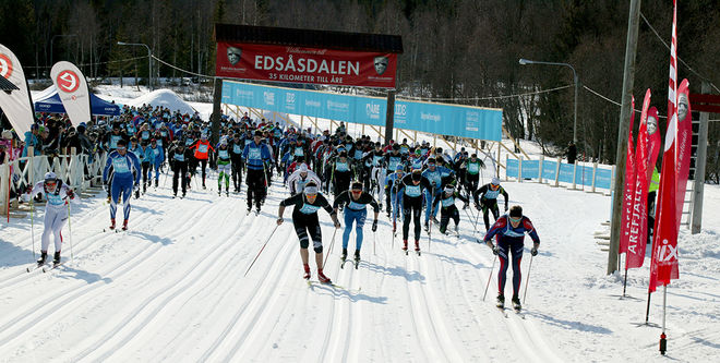 NU BLIR EDSÅSDALEN också målplats för Årefjällsloppet som måste flytta från Åre centrum där det inte är tillräckligt med snö. Foto/rights: MOA MOLANDER KRISTIANSEN/sweski.com