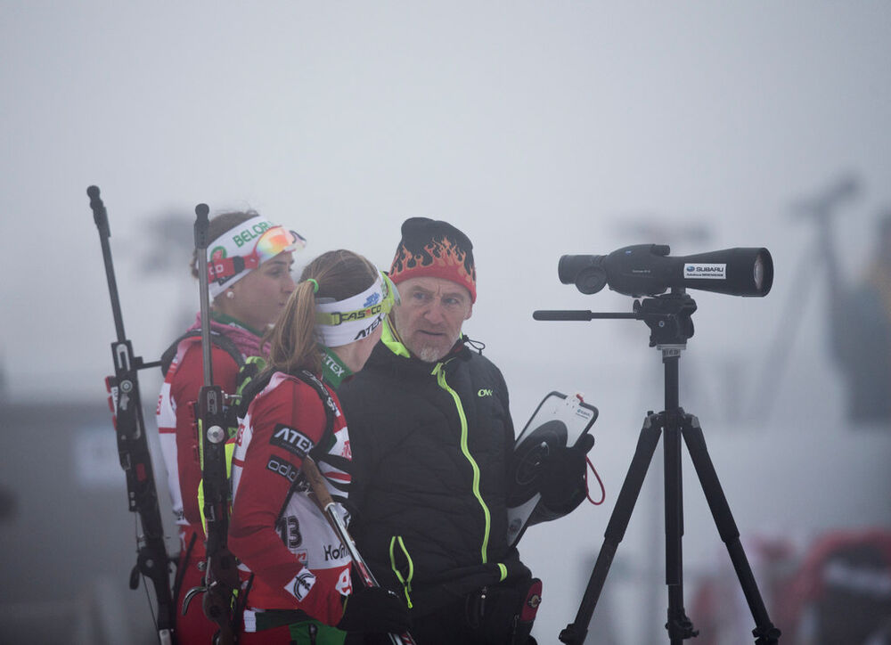 20.03.2014, Oslo, Norway (NOR): Klaus Siebert (GER) coach team Belarus, Darya Domracheva (BLR)- IBU world cup biathlon Holmenkollen, sprint women, Oslo (NOR). www.nordicfocus.com. © Manzoni/NordicFocus. Every downloaded picture is fee-liable.