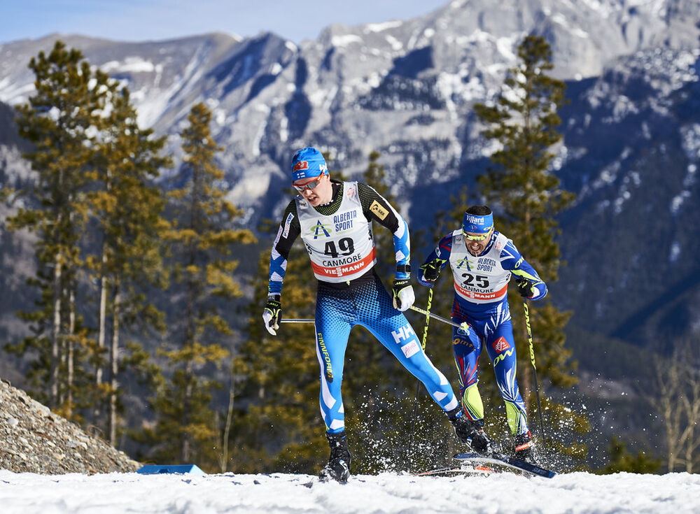 11.03.2016, Canmore, Canada (CAN):Matti Heikkinen (FIN), Robin Duvillard (FRA), (l-r)  - FIS world cup cross-country, 15km men, Canmore (CAN). www.nordicfocus.com. © Felgenhauer/NordicFocus. Every downloaded picture is fee-liable.