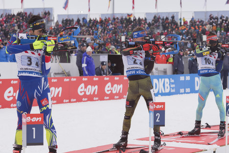 03.03.2016, Oslo, Norway (NOR):Martin Fourcade (FRA), Simon Schempp (GER), Dmytro Pidruchnyi (UKR), (l-r) - IBU world championships biathlon, relay mixed, Oslo (NOR). www.nordicfocus.com. © Manzoni/NordicFocus. Every downloaded picture is fee-liable. Manzoni/NordicFocus 03.03.2016, Oslo, Norway (NOR):Martin Fourcade (FRA), Simon Schempp (GER), Dmytro Pidruchnyi (UKR), (l-r) - IBU world championships biathlon, relay mixed, Oslo (NOR). www.nordicfocus.com. © Manzoni/NordicFocus. Every downloaded picture is fee-liable.