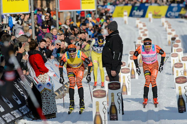 31.01.2016, Molina di Fiemme, Italy (ITA):Petter Eliassen (NOR), Stian Hoelgaard (NOR), (l-r) - Ski Classics and FIS Marathon Cup Marcialonga, Molina di Fiemme (ITA). www.nordicfocus.com. © Rauschendorfer/NordicFocus. Every downloaded picture is fee-li NordicFocus