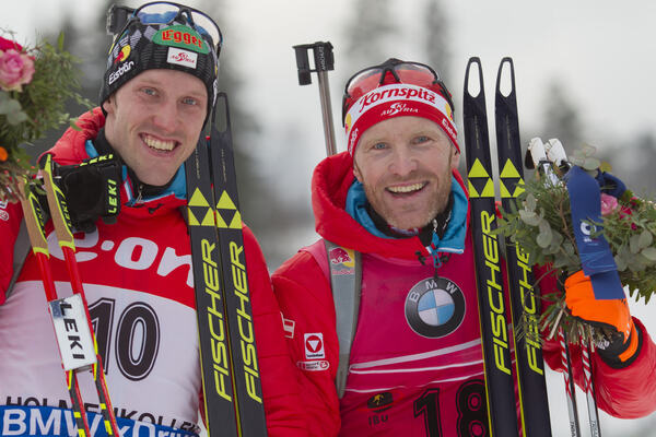 10.03.2016, Oslo, Norway (NOR):Simon Eder (AUT), Dominik Landertinger (AUT), (l-r) - IBU world championships biathlon, individual men, Oslo (NOR). www.nordicfocus.com. © NordicFocus. Every downloaded picture is fee-liable. NordicFocus