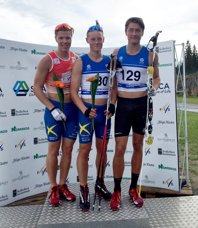 FÖRSTA INTERNATIONELLA segern till Gabriel Strid från Sunne (mitten). Han vann före Marcus Fredriksson och Adam Persson. Foto: MIA KARLSSON