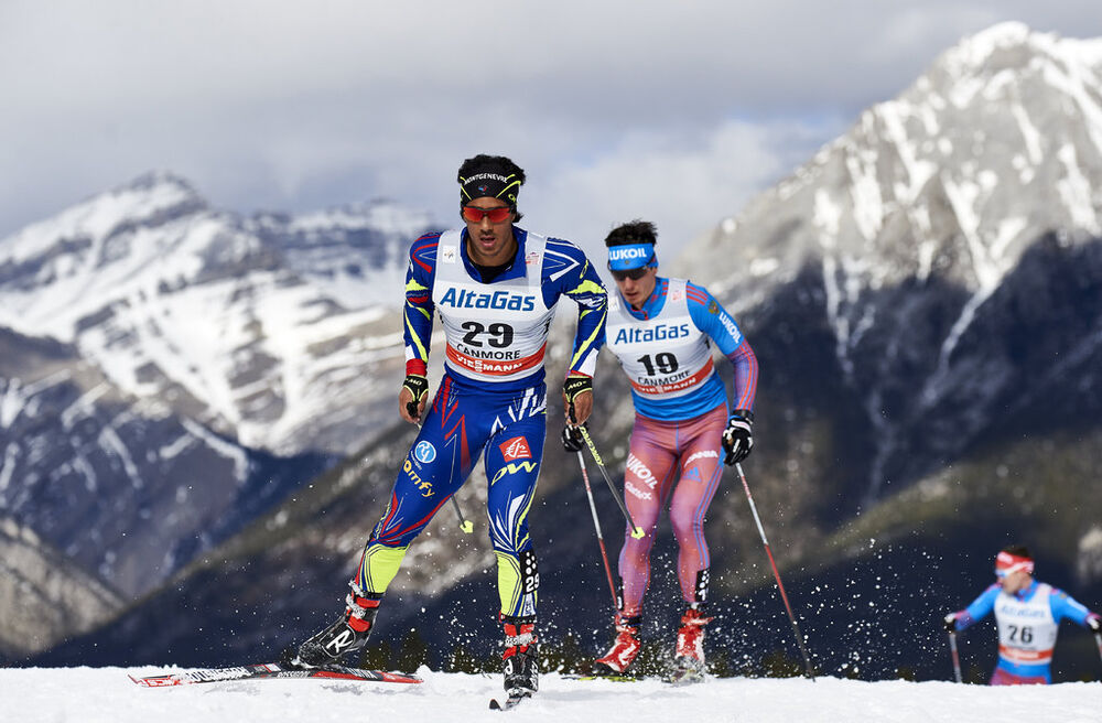 09.03.2016, Canmore, Canada (CAN):Richard Jouve (FRA), Evgeniy Belov (RUS), (l-r)  - FIS world cup cross-country, skiathlon men, Canmore (CAN). www.nordicfocus.com. © Felgenhauer/NordicFocus. Every downloaded picture is fee-liable.