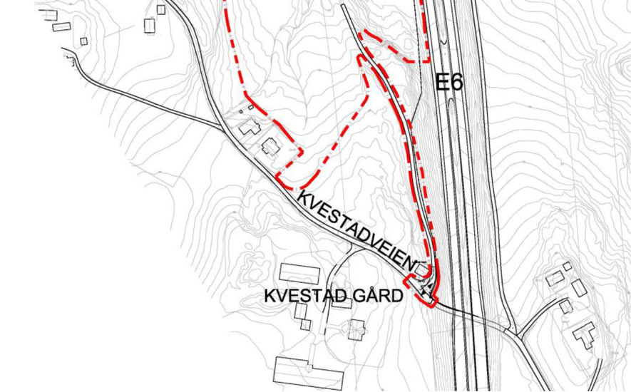 Varsel om oppstart av reguleringsplanarbeid Kvestad gård utsnitt av kart