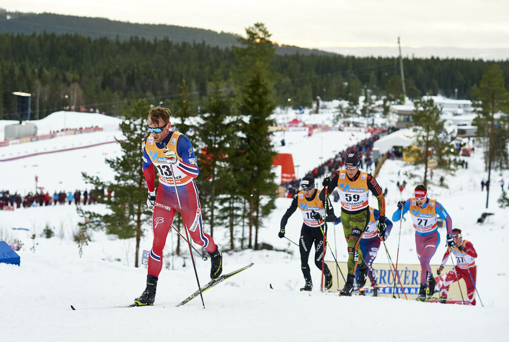 05.12.2015, Lillehammer, Norway (NOR):Petter Northug (NOR), Dario Cologna (SUI), Andreas Katz (GER), Andrey Larkov (RUS), (l-r)  - FIS world cup cross-country, skiathlon men, Lillehammer (NOR). www.nordicfocus.com. © Felgenhauer/NordicFocus. Every downl