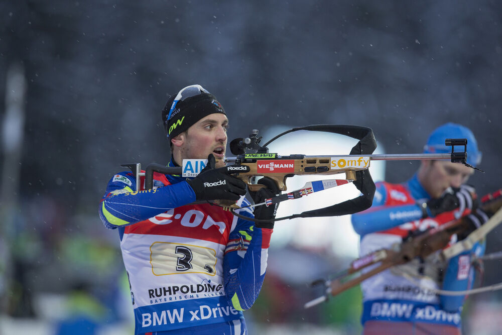 15.01.2016, Ruhpolding, Germany (GER):Simon Desthieux (FRA) -  IBU world cup biathlon, relay men, Ruhpolding (GER). www.nordicfocus.com. © Manzoni/NordicFocus. Every downloaded picture is fee-liable.