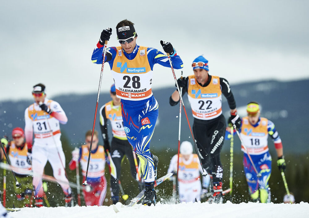 05.12.2015, Lillehammer, Norway (NOR):Jean Marc Gaillard (FRA), Curdin Perl (SUI), (l-r)  - FIS world cup cross-country, skiathlon men, Lillehammer (NOR). www.nordicfocus.com. © Felgenhauer/NordicFocus. Every downloaded picture is fee-liable.