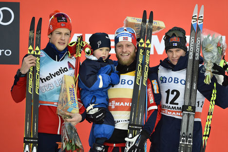 04.12.2016, Lillehammer, Norway (NOR):JohannesHoesflot Klaebo (NOR), MartinJohnsrud Sundby (NOR), Matti Heikkinen (FIN), (l-r) - FIS world cup cross-country, pursuit men, Lillehammer (NOR). www.nordicfocus.com. © THIBAUT/NordicFocus. Every downloaded pi NordicFocus 04.12.2016, Lillehammer, Norway (NOR):JohannesHoesflot Klaebo (NOR), MartinJohnsrud Sundby (NOR), Matti Heikkinen (FIN), (l-r) - FIS world cup cross-country, pursuit men, Lillehammer (NOR). www.nordicfocus.com. © THIBAUT/NordicFocus. Every downloaded pi