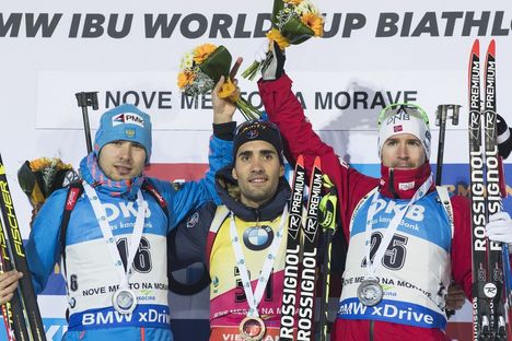 15.12.2016, Nove Mesto, Czech Republic (CZE): Anton Shipulin (RUS), Martin Fourcade (FRA), Emil Hegle Svendsen (NOR), (l-r) - IBU world cup biathlon, sprint men, Nove Mesto (CZE). www.nordicfocus.com. © Manzoni/NordicFocus. Every downloaded picture is NordicFocus 15.12.2016, Nove Mesto, Czech Republic (CZE): Anton Shipulin (RUS), Martin Fourcade (FRA), Emil Hegle Svendsen (NOR), (l-r) - IBU world cup biathlon, sprint men, Nove Mesto (CZE). www.nordicfocus.com. © Manzoni/NordicFocus. Every downloaded picture is
