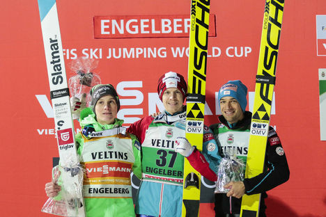 17.12.2016, Engelberg, Switzerland (SUI):Domen Prevc (SLO), Michael Hayboeck (AUT), Andreas Kofler (AUT), (l-r) - FIS world cup ski jumping, individual HS137, Engelberg (SUI). www.nordicfocus.com. © Modica/NordicFocus. Every downloaded picture is fee-li NordicFocus 17.12.2016, Engelberg, Switzerland (SUI):Domen Prevc (SLO), Michael Hayboeck (AUT), Andreas Kofler (AUT), (l-r) - FIS world cup ski jumping, individual HS137, Engelberg (SUI). www.nordicfocus.com. © Modica/NordicFocus. Every downloaded picture is fee-li