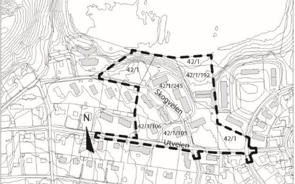 Kartutsnitt for reguleringsplan R-311 for del av Skogveien.