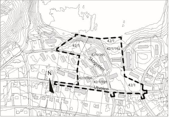 Kartutsnitt for reguleringsplan R-311 for del av Skogveien.
