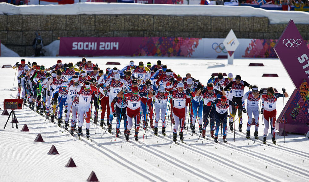 23.02.2014, Sochi, Russia (RUS): start- XXII. Olympic Winter Games Sochi 2014, cross-country, 50km men, Sochi (RUS). www.nordicfocus.com. © NordicFocus. Every downloaded picture is fee-liable.