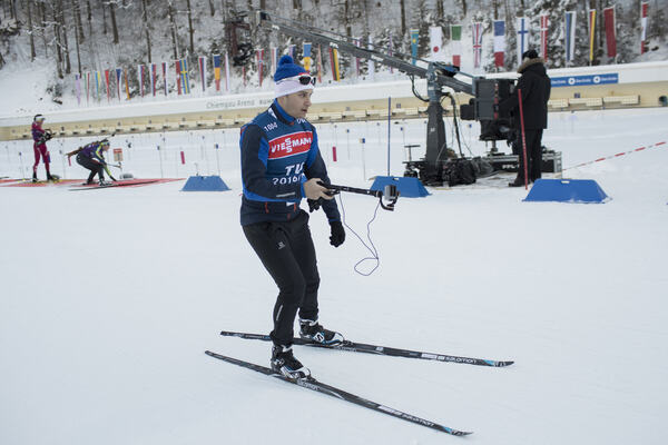 10.01.2017, Ruhpolding, Germany (GER):Alexis Boeuf (FRA), commentator Equipe 21 - IBU world cup biathlon, training, Ruhpolding (GER). www.nordicfocus.com. © Manzoni/NordicFocus. Every downloaded picture is fee-liable. NordicFocus